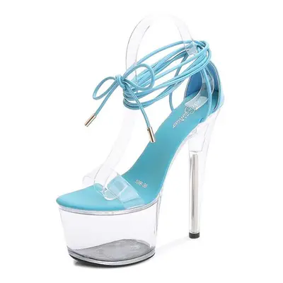 (blue, 39) Women Transparent High-heeled Sexy Pole Dance Shoes Female Sandals Clear Heels Series