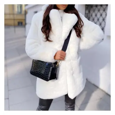 (white, XL) Autumn And Winter Plus Size Artificial Fur Coat Mid-length Eco-friendly Coat