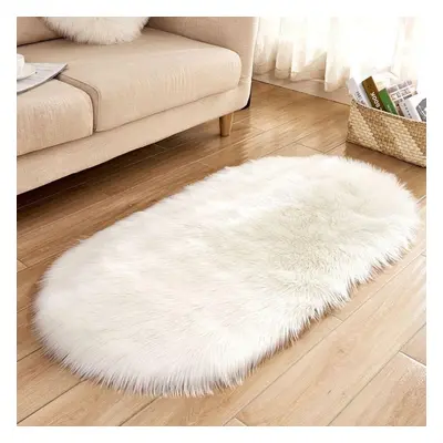 (white, 60*180cm) Oval Plush Rug Carpet Plush Rug Kids Bed Soft Solid Color Thick Floor Mat For 