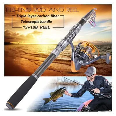 (1.8M Rod with YB2000 Reel) 1.8- 3.3m Carbon Telescopic Fishing Pole And 13+1bb Metal Spinning R