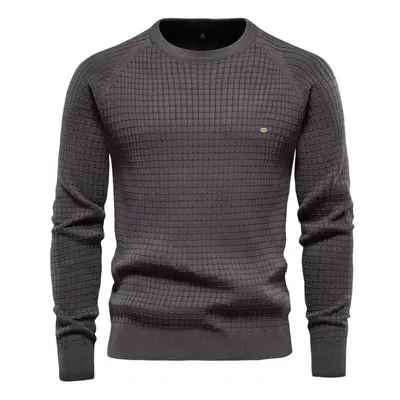 (dark grey, USA 50-60 kg) Aiopeson Cotton Men&apos;s Sweater New Winter Autumn Soild Plaid O-nec