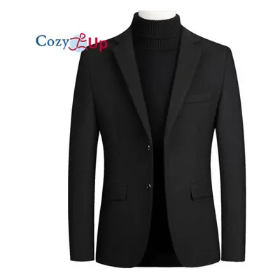 (black, L) Cozy Up Mens Wool Blend Blazer Jacket Houndstooth Suit Blazer Notch Lapel Button