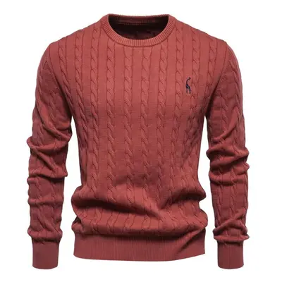 (alabama crimson, 95-105 kg) Aiopeson Mens Giraffe Embroidery Cotton Sweaters Round Neck Classic