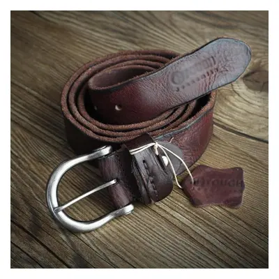 (coffee, China&120CM) 100% Full Grain Genuine Leather Belt Vintage Business Designer Pin Buckle 