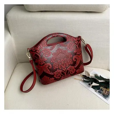 (burgundy) Women Bag Female Bag Handbag National Wind Bag Shoulder Slung Middle-aged Female Bag