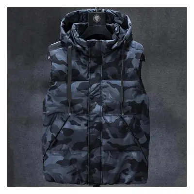 (blue, 5XL) Plus Size L-7xl Autumn Winter Men Vest Hooded New Casual Sleeveless Jackets For Men 