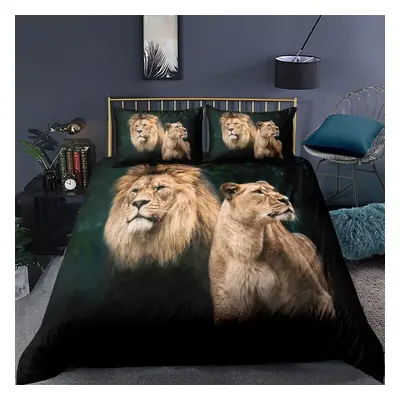 (as the picture, AU Double 180x210cm) 3D Fierce Beast Bedding Set Tiger Or Lion Pattern Quilt Co