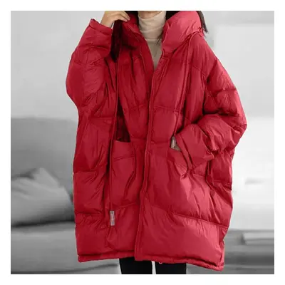 (red, One size) Winter Women 90% White Duck Down Jacket Casual Loose Over Size Warm Parka Female