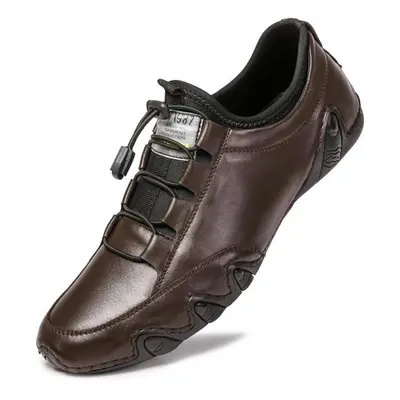 (dark brown, 44) Men&apos;s Leather Casual Shoes Driving Shoes