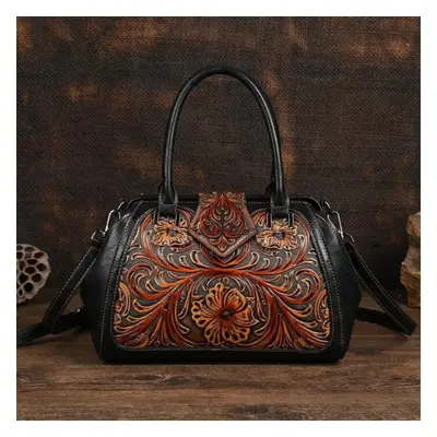 (black) Spring New Retro Embossed Women Leather Bag Luxury Handbag Versatile Female Shoulder & C