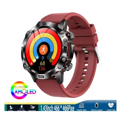 (Red, Silicone band) Smart Watch Men Blood Pressure Blood Oxygen ECG+PPG Bluetooth Call Sports F