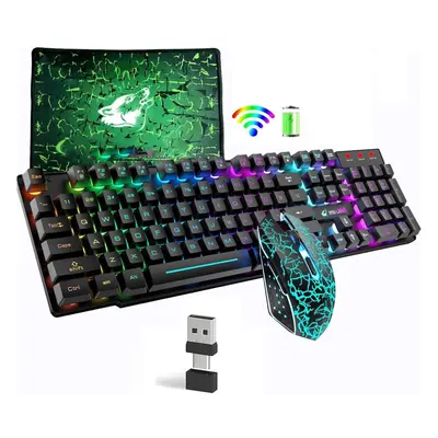 (Black) Wireless keyboard and mouse combo with rainbow backlight