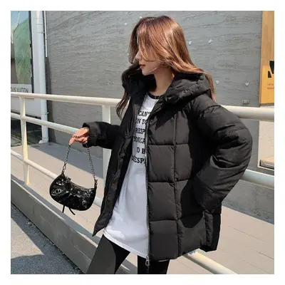 (black, L) New Style Women&apos;s Down Cotton Coat Loose And Thickened Korean Version Of The Lon