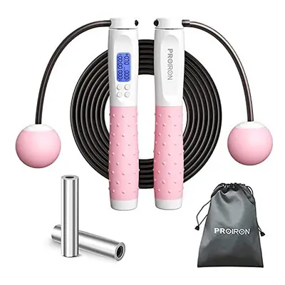 Skipping Rope, Digital Jump Rope Adjustable Weights/Length Cordless Jumping Rope with Calorie Co