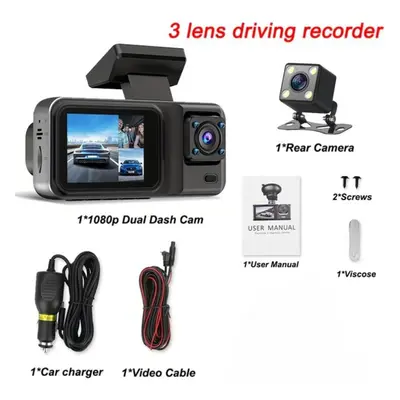 (3 Channel-BL+64G) New 2/3 Cameras 1080p Car Driving Recorder 3-channel Car Dvr Black Box Night 