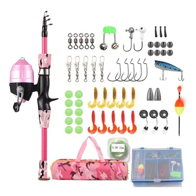 (pink, 1.2M) Leofishing 1.2m/1.5m Kids Telescopic Fishing Rod And Reel Combo Full Kit With Spinc