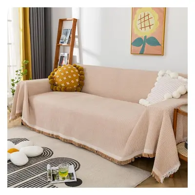 (light brown, 230*250cm) Sofa Towel Throw Blanket Solid Color Knitting Sofa Covers Blanket Plaid