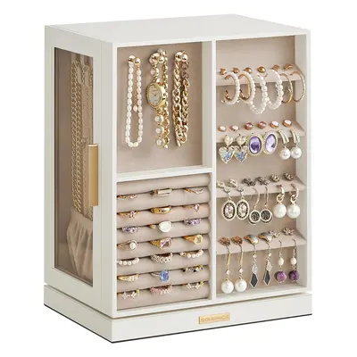 (16D x 22.2W x 28.5H cm, Cloud White) Jewellery Box Rotating, Jewellery Organiser with Drawers, 