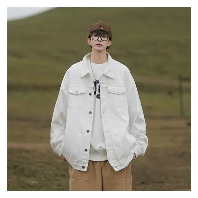 (white, XXXXL) Men&apos;s Denim Jacket Fashion Hole Retro Motorcyle Basic Coat Men Streetwear Bo