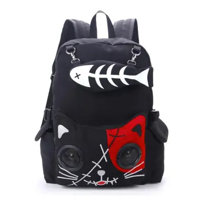 (red) Womens Speaker Bags Cat Animal Rucksack Backpack Gothic Plug Play Fish Bone Girls Gift Bac