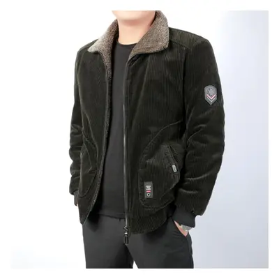 (dark green, XXXXL) Corduroy Cotton Padded Jacket Loose Large Cotton Padded Jacket Middle-aged A