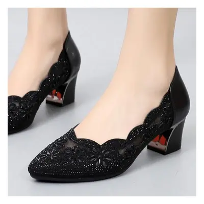 (black, 41) Summer Fashion Hollow Out Genuine Leather Pumps Women Shoes Ladies Office Shoes