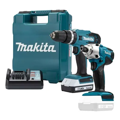 Makita 18v Lithium ion Cordless Combi Hammer Drill + Impact Driver 1x2.0 Battery