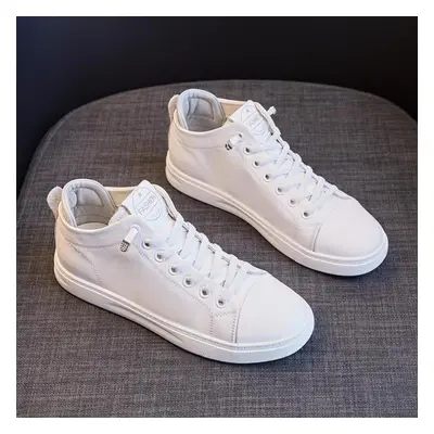 (grey, 39) 100% Genuine Leather Women White Shoes High Top Fashion Sneakers Ladies Shoes Casual 