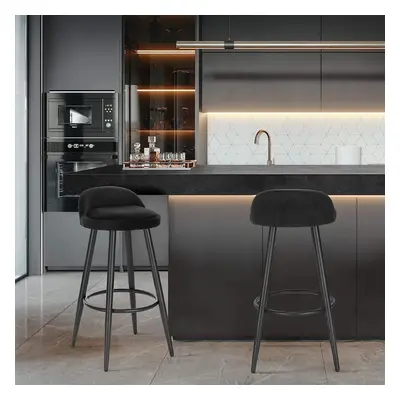 Bar Stools Set of Black Velvet Seat Bar Chairs Breakfast Kitchen Counter Islands Metal Legs Bars