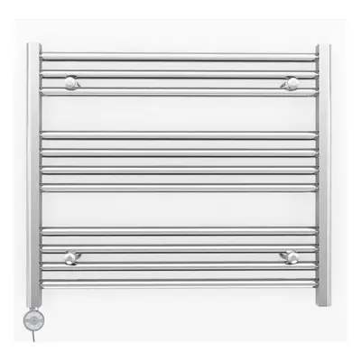 (700 x mm (BTU: 822), MOA Thermostatic Element) 700mm Wide Chrome Curved Electric Towel Rail Rad