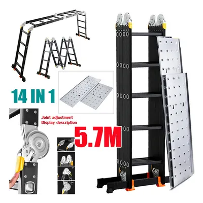 5.7M Multi-Purpose Aluminium Folding Extension Ladder With Platform UK