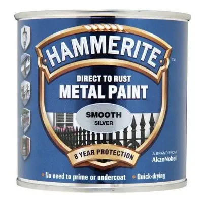 Hammerite Direct to Rust Metal Paint - Smooth Silver Finish 250ML