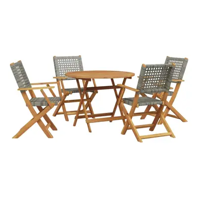 vidaXL Garden Dining Set Piece Table & Chair Grey Poly Rattan and Solid Wood