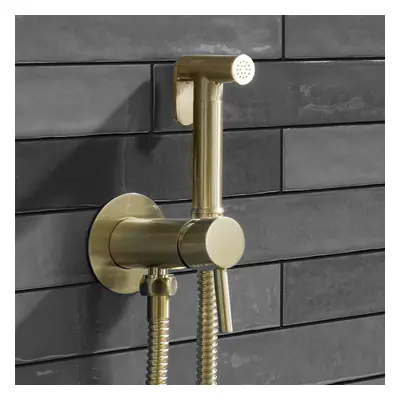 Modern Round Brushed Brass Bidet Douche Kit with Shut Off Valve and Hose