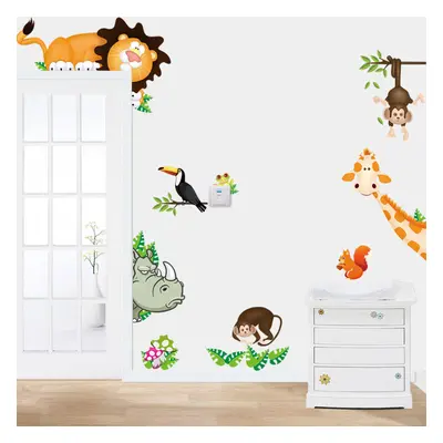 Cartoon Animal Wall Sticker Cute Zoo Giraffe Lion Monkey Squirrel Wall Background Paper Baby Kid