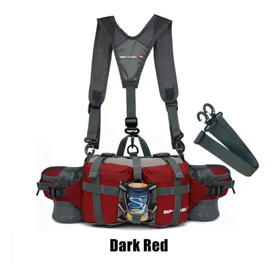 (Dark Red) Outdoor Sports Waist Bag Water Cycl Backpack Hike Mountain Bottle Waterproof Nylon Ca