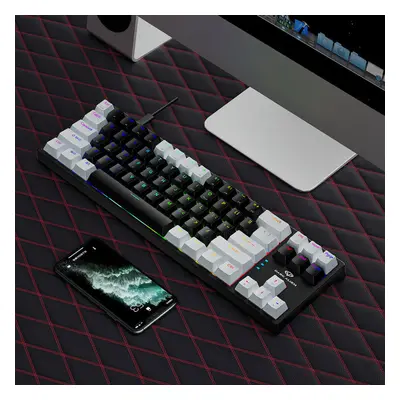 (White & Black, Red Switch) Mechanical Gaming Keyboard Keys Blue/Red Switch Hot Swappable RGB Ba