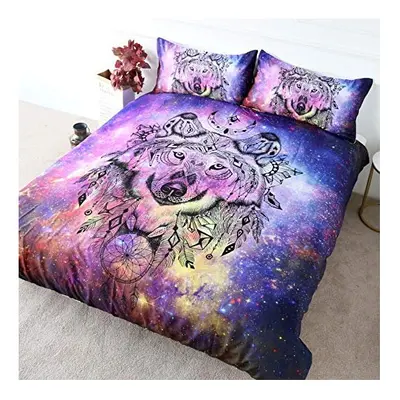 Blessliving Galaxy Wolf Bedding Pink Blue Purple Nebula Space Wolf Duvet Cover set Pieces Wolf D