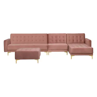 Left Hand Modular Velvet Sofa with Ottoman Pink ABERDEEN