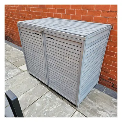 1.35m x 1.14m Large Grey Wooden Outdoor Garden Double Wheelie Bin Store Storage for Bins