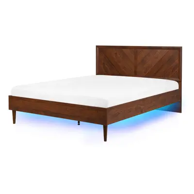 Bed with LED Wood MIALET x cm (EU King Size) Dark Brown