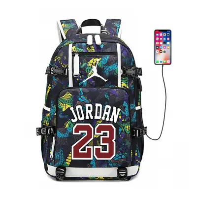 (Yellow) Basketball Player Jordan Logo Backpack USB Taptop Ruckpack Kid Student School Bag