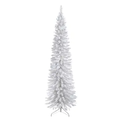 WeRChristmas Pre-Lit Pencil Christmas Tree with LED Lights, 6.5 feet/1.95 m - x x cm, White