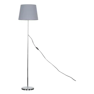 Modern Standard Floor Lamp in a Polished Chrome Metal Finish with a Grey Tapered Shade