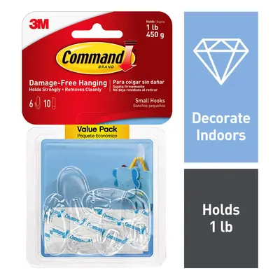 Command Small Clear 6-Hooks Strips 17092CLR-VP-E