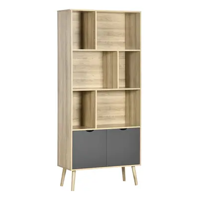 HOMCOM Freestanding Bookshelf with Bottom Cabinet and Open Shelves, Natural