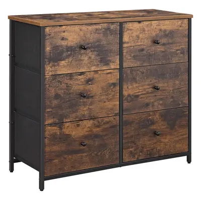 (Rustic Brown Black) Chest of Drawers, Fabric Drawers with Metal Frame, Storage Organiser Unit