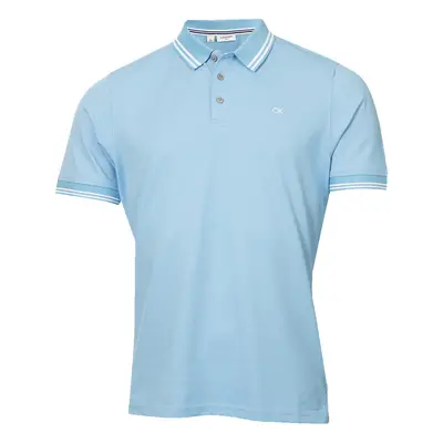 (M, Sky Tipped) Calvin Klein Mens Campus Button Ribbed Collar Golf Polo Shirt