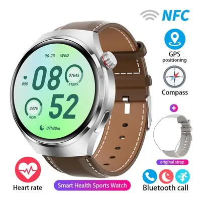 (brown, leather strap) New Gps Smart Watch Men Gt4 Pro 360*360 Hd Screen Heart Rate Bluetooth Ca