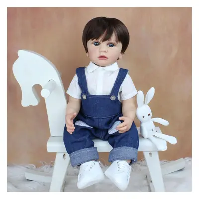 (as the picture, Blue eyes, 55cm) Bzdoll 55cm Full Body Silicone Reborn Baby Doll Boy Lovely Gif